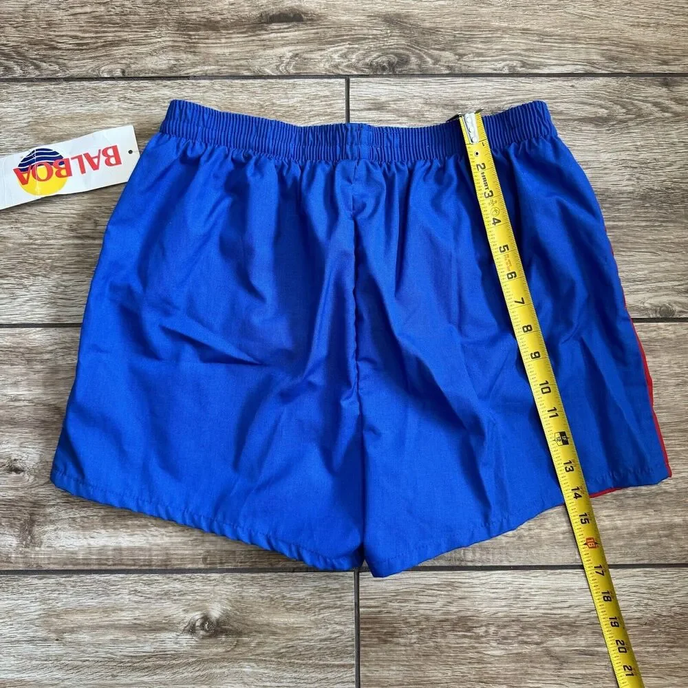 NEW! Vintage 80s Balboa Shortie Swim Trunks Shorts Blue Red Size L 36/38